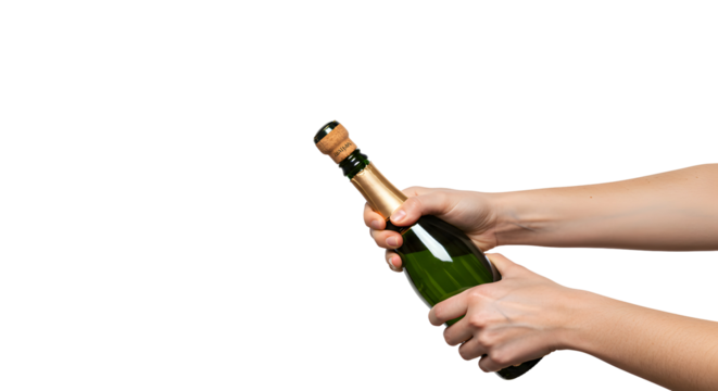 Opening a Champagne Bottle Celebration Moment with Hands Against Black