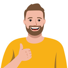 Confident young man making thumbs up sign with both hands isolated vector illustration