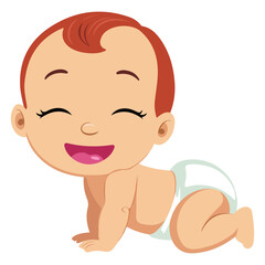 Crawling little baby boy cartoon character vector illustration isolated on white