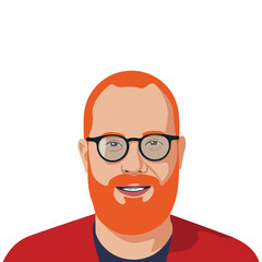 European man with red hair bearded guy with glasses happy face vector illustration