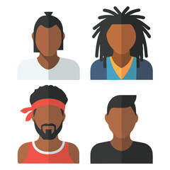 Different African American man app icons set in trendy flat style vector