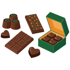 Dubai pistachio chocolate set luxury sweets collection premium handmade dessert vector
