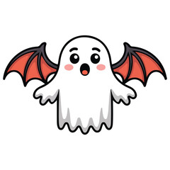 Cute Halloween ghost in vampire costume print design element child vector flat