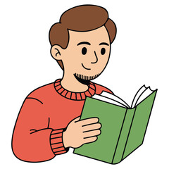 Man reading book study concept isolated vector illustration on white background