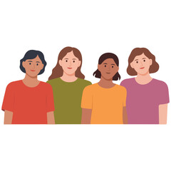 Women empowerment diverse group standing together unity inclusivity solidarity vector