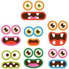 Cute monsters eyes and mouth vector illustration isolated on white background © azzedine