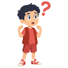 Little doubt boy kid asking question flat style design vector illustration isolated