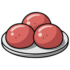 Japanese strawberry daifuku desserts plate round mochi red bean chocolate vector
