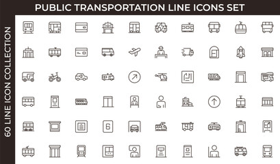 Public transportation outline Icons set. Contain icons related to vehicle, cars, truck, ship, boat, train,  motorcycle, and more. Thin outline icons pack. Vector illustration. editable stroke