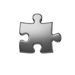 Fototapeta premium A single silver puzzle piece with a shiny metallic finish on a plain black background symbolizing unity and problem solving