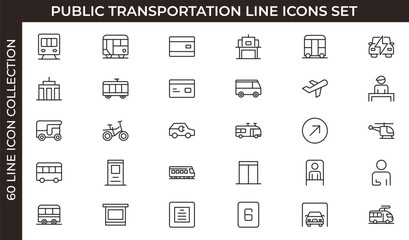 Public transportation outline Icons set. Contain icons related to vehicle, cars, truck, ship, boat, train,  motorcycle, and more. Thin outline icons pack. Vector illustration. editable stroke