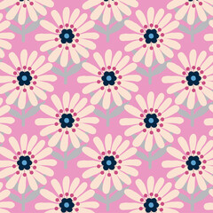 Seamless art-deco art-nouveau pattern with peach flowers and pink background