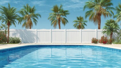 Tropical backyard pool scene