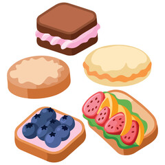Asian style fruit sando and soft bun with fresh strawberries vector illustration isolated