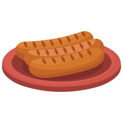 Assortment of authentic German sausages on a serving plate vector illustration isolated