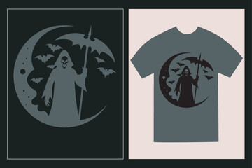 Spooky Grim Reaper With Scythe Halloween T Shirt Silhouette Art