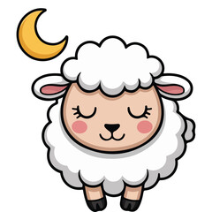 Cute sheep under starry night sky nursery room poster isolated vector illustration