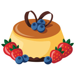 Fluffy Japanese cotton cheesecake with red berries vector illustration isolated