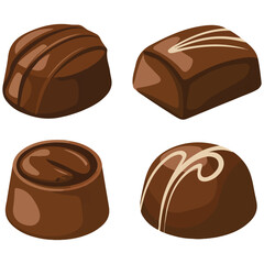 Assorted chocolate candy collection on white background vector cartoon design