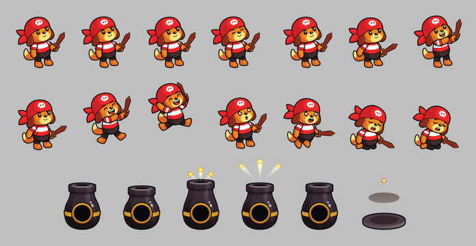 Pirate Dog & Cannon Game Sprite Sheets