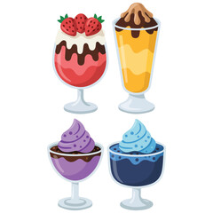 Assorted ice cream collection in various flavors isolated vector illustration on white background