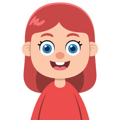 Adorable cheerful young girl character portrait isolated vector illustration on white background
