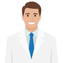 Male medical doctor wearing white coat and stethoscope isolated vector illustration on white background