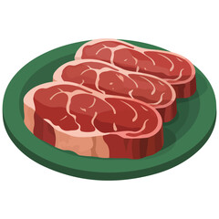 Juicy meat fillet slice displayed on wood isolated vector illustration on white background