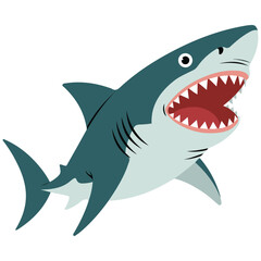 Large cute shark character with open mouth isolated vector illustration on white background