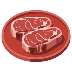Raw beef steak piece on a rustic plate isolated vector illustration on white background