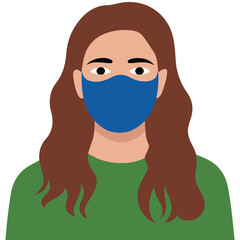 Obraz premium Beautiful girl with long hair and headphones wearing face mask isolated vector illustration on white background