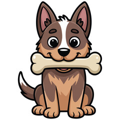 Cute dog chewing on a bone pet toy isolated vector illustration on white background