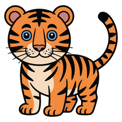 Colorful cartoon style tiger illustration isolated on white background