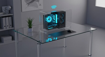 Transparent PC case on glass table
