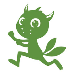 Vector art of happy green monster with horns running
