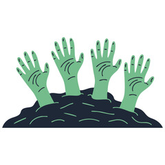 Scary zombie hand coming from earth Halloween isolated vector illustration on white background