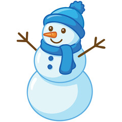 Cute snowman with hat and carrot nose isolated vector illustration on white background