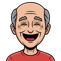 Elderly man joyfully laughing profile view isolated vector illustration on white background