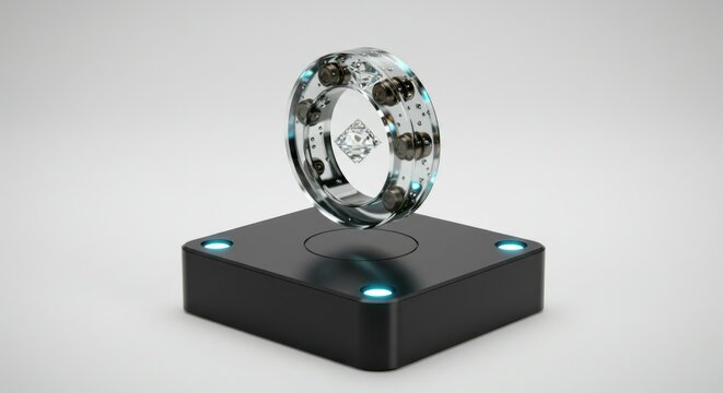 Transparent ring floats on dark base