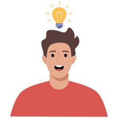 Male having brilliant idea lightbulb moment isolated vector illustration on white background