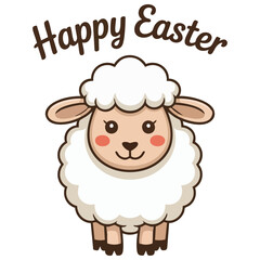 Happy Easter greeting card with cute lamb isolated vector illustration on white background