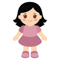 Children playing doll with nice dress isolated vector illustration on white background