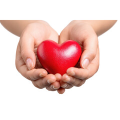 Fototapeta premium hands holding red heart symbolizing love care on transparent background