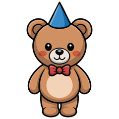 Happy bear with party balloons illustration isolated vector illustration on white background