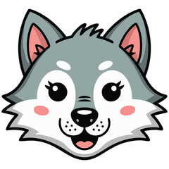 Gray wolf animal face flat style isolated vector illustration on white background
