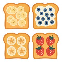 Set of sweet fruit sandwiches healthy breakfast isolated vector illustration on white background
