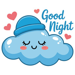 Sleeping cloud with night cap illustration isolated vector illustration on white background