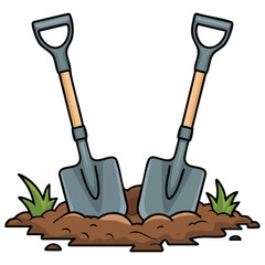 Shovels in dirt gardening tools isolated vector illustration on white background