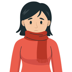 Sick girl with scarf feeling chills isolated vector illustration on white background