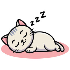Happy pet cat napping peacefully isolated vector illustration on white background